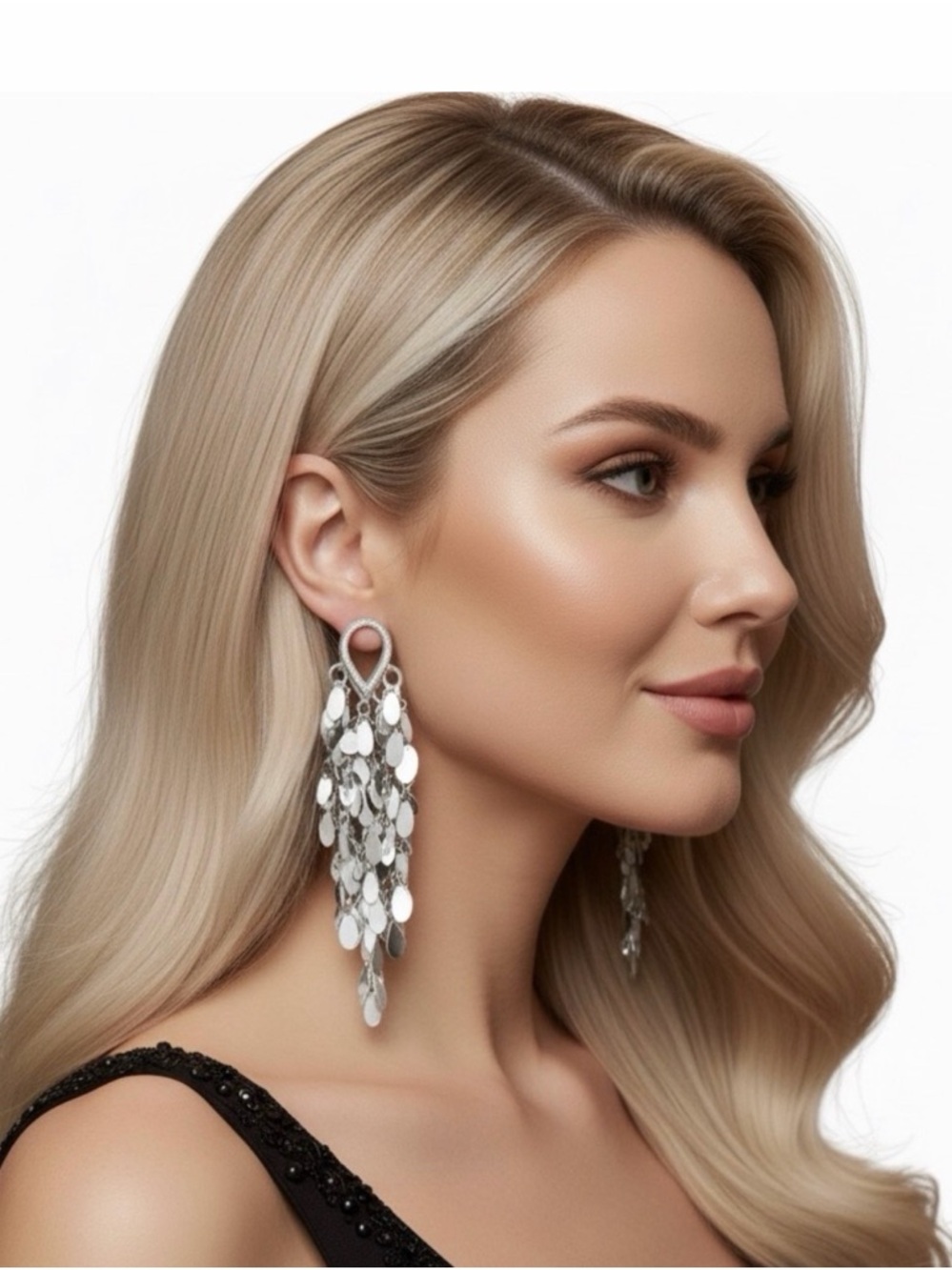 Silver Cascade Disc Drop Earrings - Glamorous Women Jewelry
